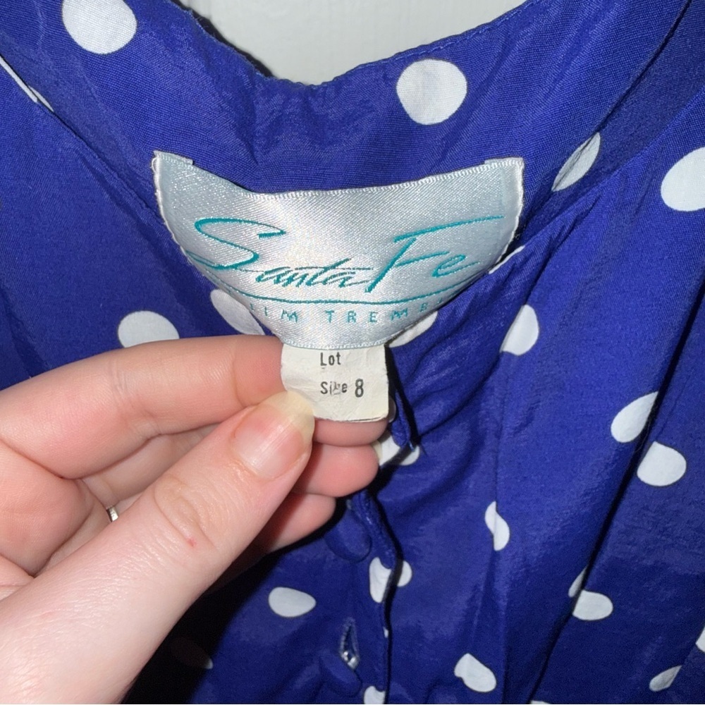Vintage 1980’s Dress | Royal Blue w/ White Polka Dots | Rockabilly - Picture 4 of 14